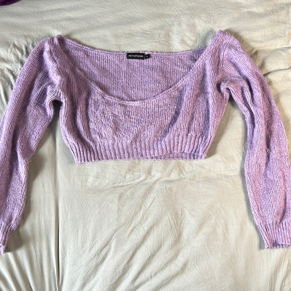 PrettyLittleThing Purple Off Shoulder Sweater Size S